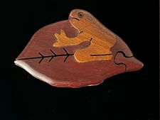 Artisan 4 Piece Wood Puzzle Trinket Box Frog Nature Theme