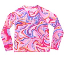 Girls Size 14 Rash Guard Top Swim Sun Protection Shirt Pink Swirl Design
