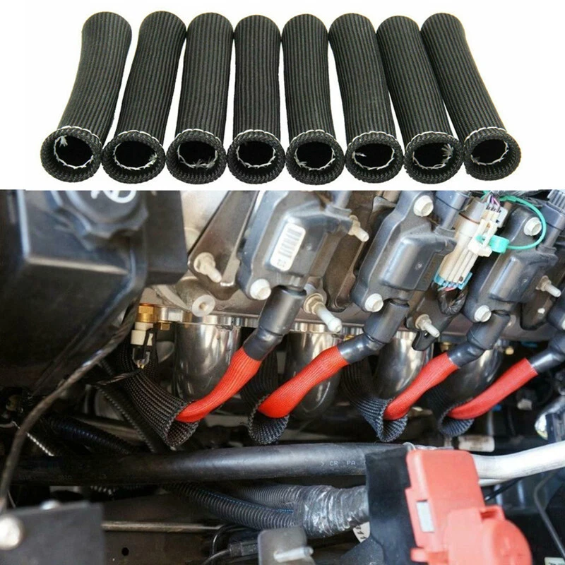 Car Cord Heat Shield Thermal Cover Fiberglass Insulator Spark Plug Wire  Boot BK | eBay