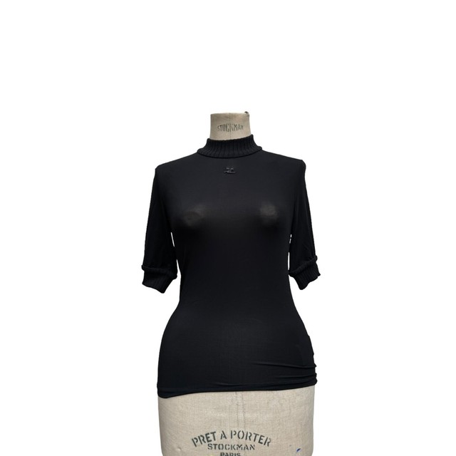 Courreges Vintage Black Sheer Rollneck Size 4 fits S to L