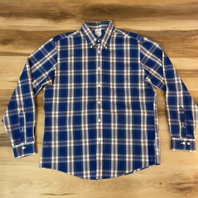Brooks Brothers Shirt Mens Large Regent Blue Tartan Plaid Cotton Button Down