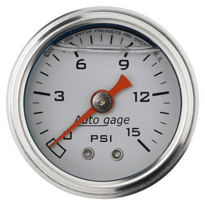 Auto Meter Fuel Pressure Gauge 2175 Auto Gage 0 to 15 psi 1-1/2'' 1/8'' NPT White