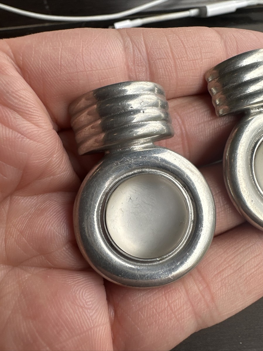 Vintage Ben Amun Silver Tone Clip Cabochon Earrings View 2