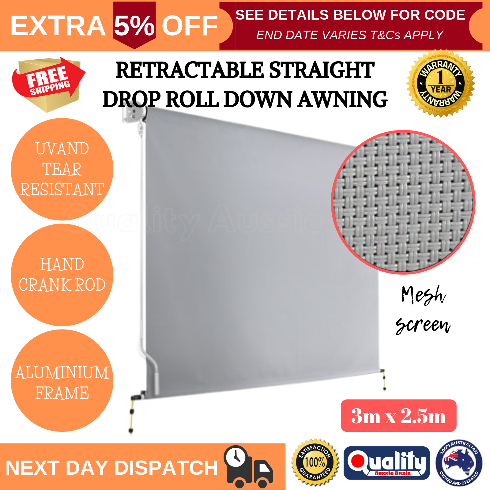 Outdoor Roll Down Blind Privacy Awning Canopy Screen Carport