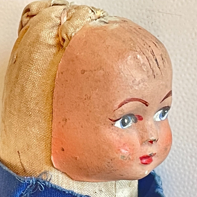 Poupée Ancienne Tissu 1930 - Tête Carton Moulé Peint - Bras Articulés - 19 Cm
