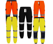 Hi Vis Cargo Joggers Men's Reflective Safety Bottoms Fleece Work Trousers