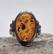 Vintage Baltic Honey Amber Polish Made 925 Sterling Silver Ring Size 8.75in