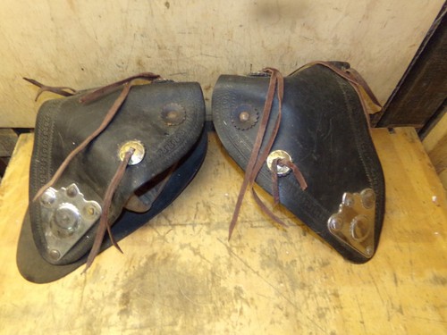 Vintage Tooled Leather Tapaderos W/Cochos Horse Stirrups Cowboy Western Used