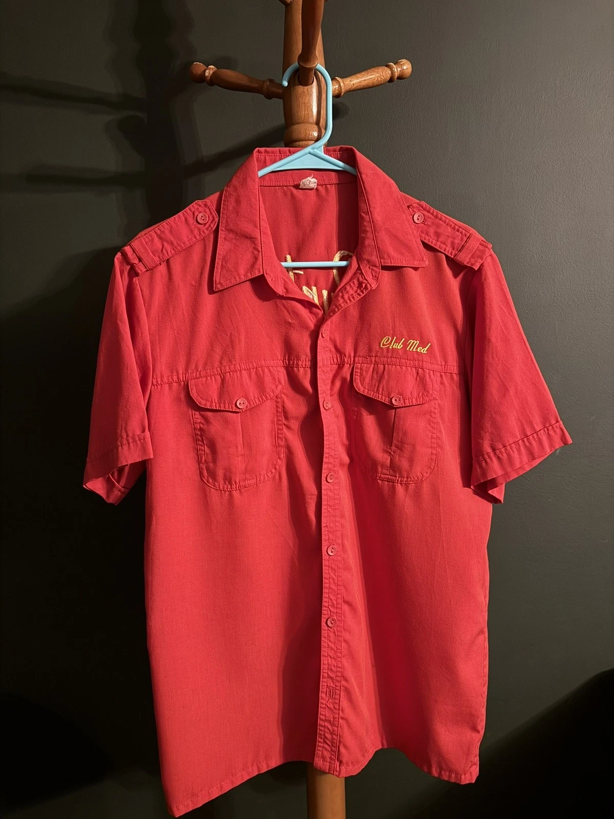 Vintage Club Med Retro 50s 60s Uniform Short Sleeve Button Up Camp Shirt Size L