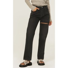 AGOLDE Lana Slice Straight-Leg Jeans Button Fly Descent Washed Black Organic 24
