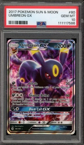 Pokemon Umbreon GX Sun & Moon Holo Ultra Rare #80 PSA 10 Gem Mint