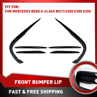 For Benz E-Class W213 16-20 Sport AMG Front Bumper Lip Spoiler Fins Canard Black