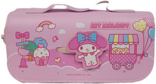 Pencil Case Hello Kitty  Friends My Melody Canvas 2-Zipper Pink Pouch Bag 8x5"