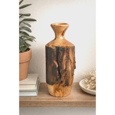 Hand Turned Wooden Vase Live Edge Rustic Art Wood Decor Artisan Sculpture 10"