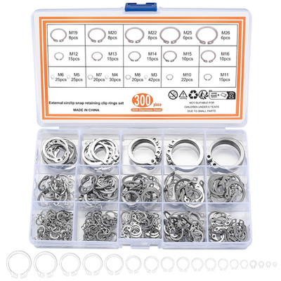 300 Pcs Retaining Ring Set Internal Snap Rings Kits Stainless Steel External Cir