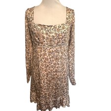 Free People Floral Boheme Dress Womens Size 6 Ivory Combo Open Back Ruffle Boho