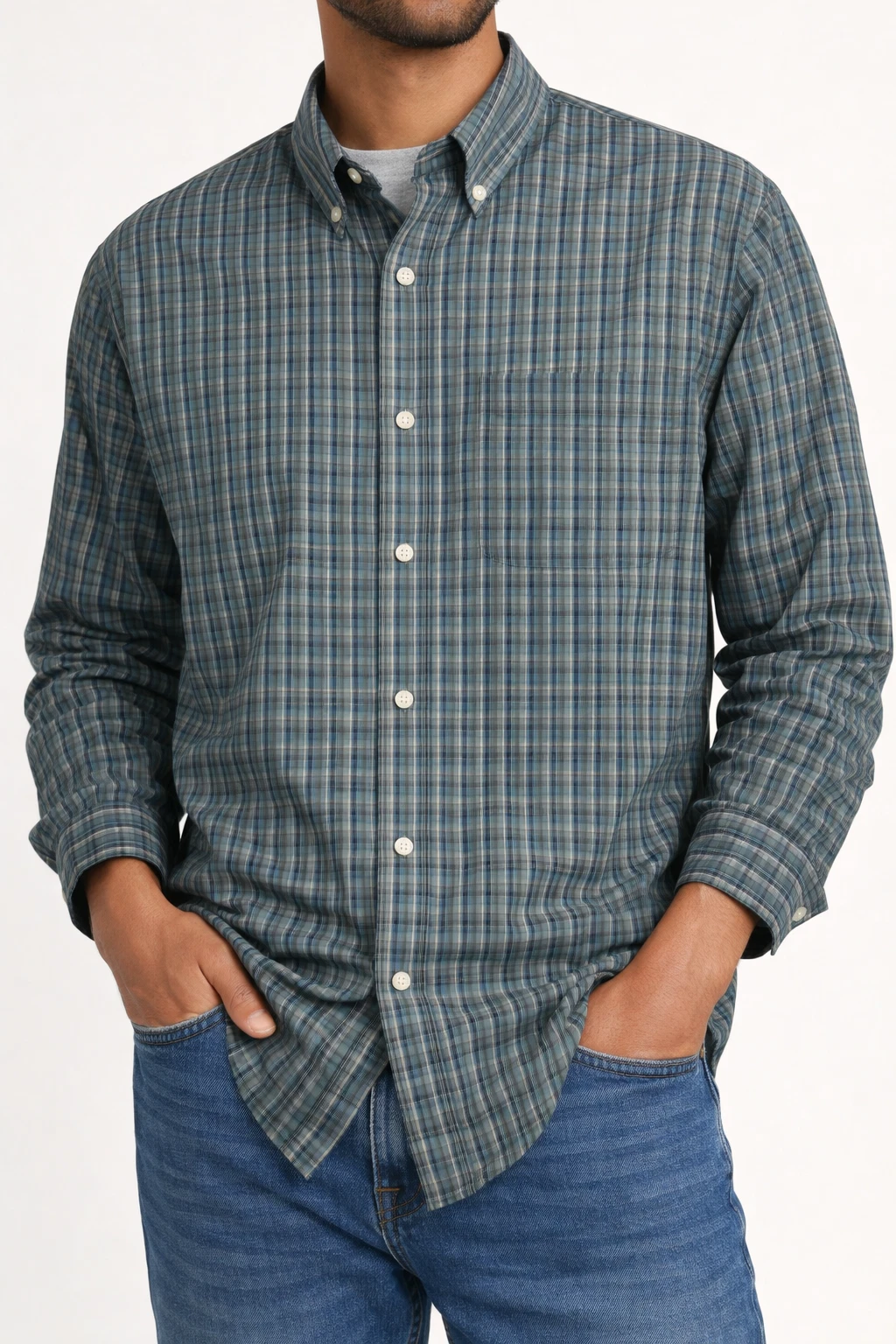 Duluth Trading Plaid Button Down Shirt Green Blue Men’s XL Relaxed Fit