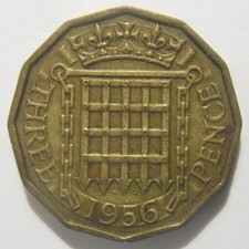 3d 1956 COIN THREEPENNY PIECE ELIZABETH II GREAT BRITAIN NICKEL-BRASS THREEPENCE