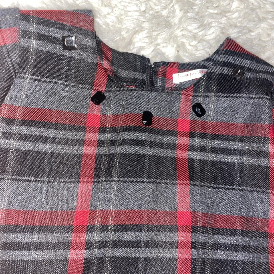 Deux par Deux Girls' Bejeweled Plaid Glitter Dress RED Fashion, Size 6 - Image 3 of 4