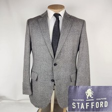 Stafford Signature Mens Sport Coat 42R Merino Wool Gray Check Blazer