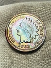 1863 Indian Head Cent Penny, 4 Diamonds, Fresh Gem AU++, Tougher This Nice Toned