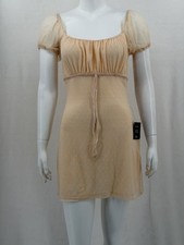 Lulus Dress Women Small Beige Swiss Dot Puff Sleeve Mini Party Coquette Milkmaid