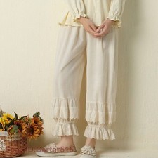 Women 100 Cotton Wide Leg Lace Lounge Pants Ruffle Bloomer Pettipant Trousers