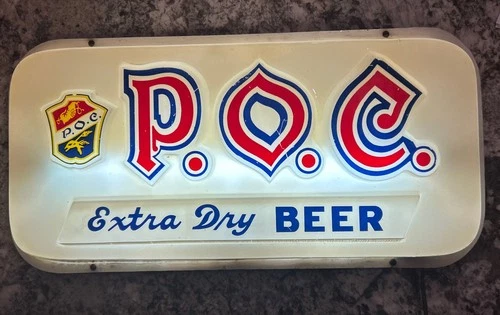 Very Rare Vintage Large P.O.C. POC Beer Lighted Sign Cleveland Ohio 22.5" x 11 "