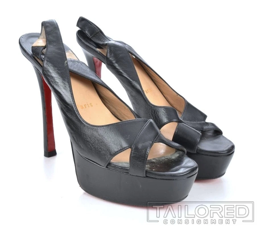 Christian Louboutin — NEW - CHRISTIAN LOUBOUTIN Solid Black Womens Strap Heels - EU 38 / US 8