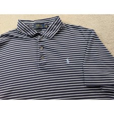 Polo Ralph Lauren Mens XL Classic Fit Striped Polo Shirt Navy Blue White Cotton