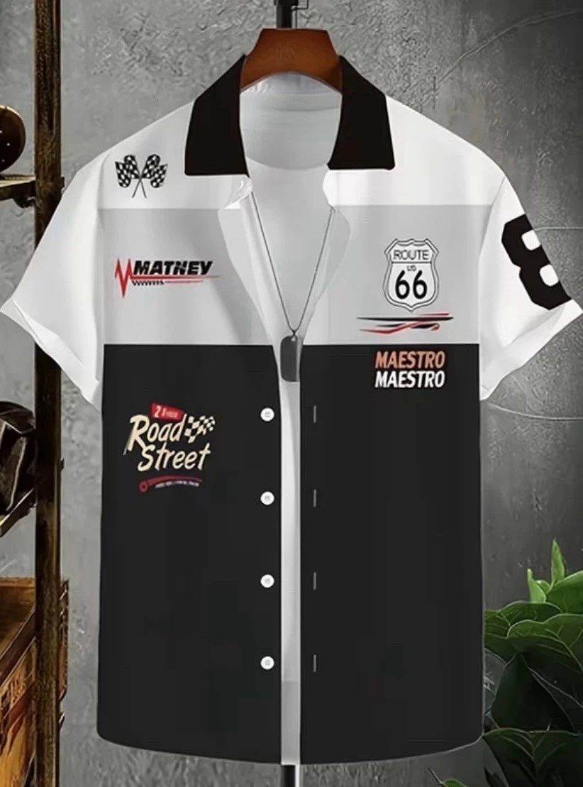 Men's Retro Route 66 Beach BIG 4XL Button Up Casual Dress Shirt TROPICAL