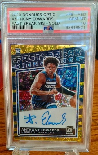 2020 Donruss Optic Anthony Edwards RC, Gold Prizm /10 PSA 10💎-Fast Break Auto