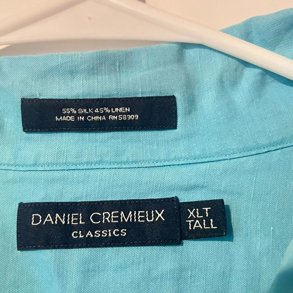 Daniel Cremieux Mens Shirt Size XLt Tall Aqua Teal Classics Linen Silk Comfort - Image 4 of 4