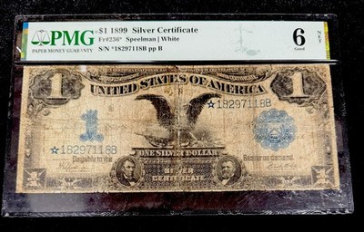 1899 $1 Black Eagle Silver Certificate STAR Note Fr.236 PMG 6 NET Repaired Rare*