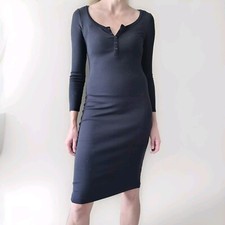 Gap Black Henley Midi Dress $60 Sold Out Bodycon Cotton blend
