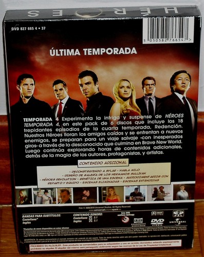 HEROES 4ª TEMPORADA COMPLETA 6 DISCOS DVD NUEVO PRECINTADO SERIE (SIN ABRIR) R2 - Imagen 2 de 4