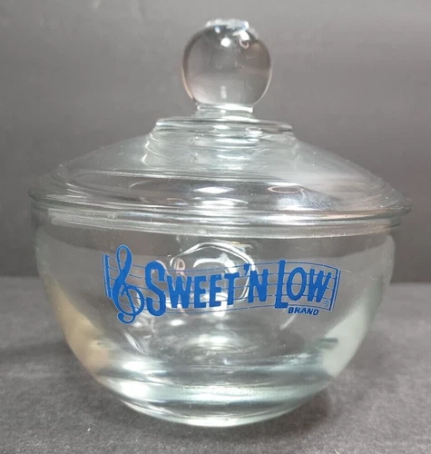 VTG Sweet N Low Brand Anchor Hocking Glass Sugar Bowl W/ Knob Lid