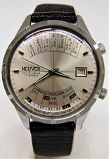 Vintage NEUVEX 17 Jewel 40mm Watch Perpetual Multi Year Calendar Swiss Made