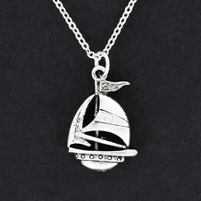 SAILBOAT NECKLACE on Chain or Charm Only - Pewter Sailing Sail Boat Wind Flag