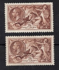 GV - SG450 varieties. N73(1) + N73(2) 2s 6d Seahorses. Both shades. VLM mint.