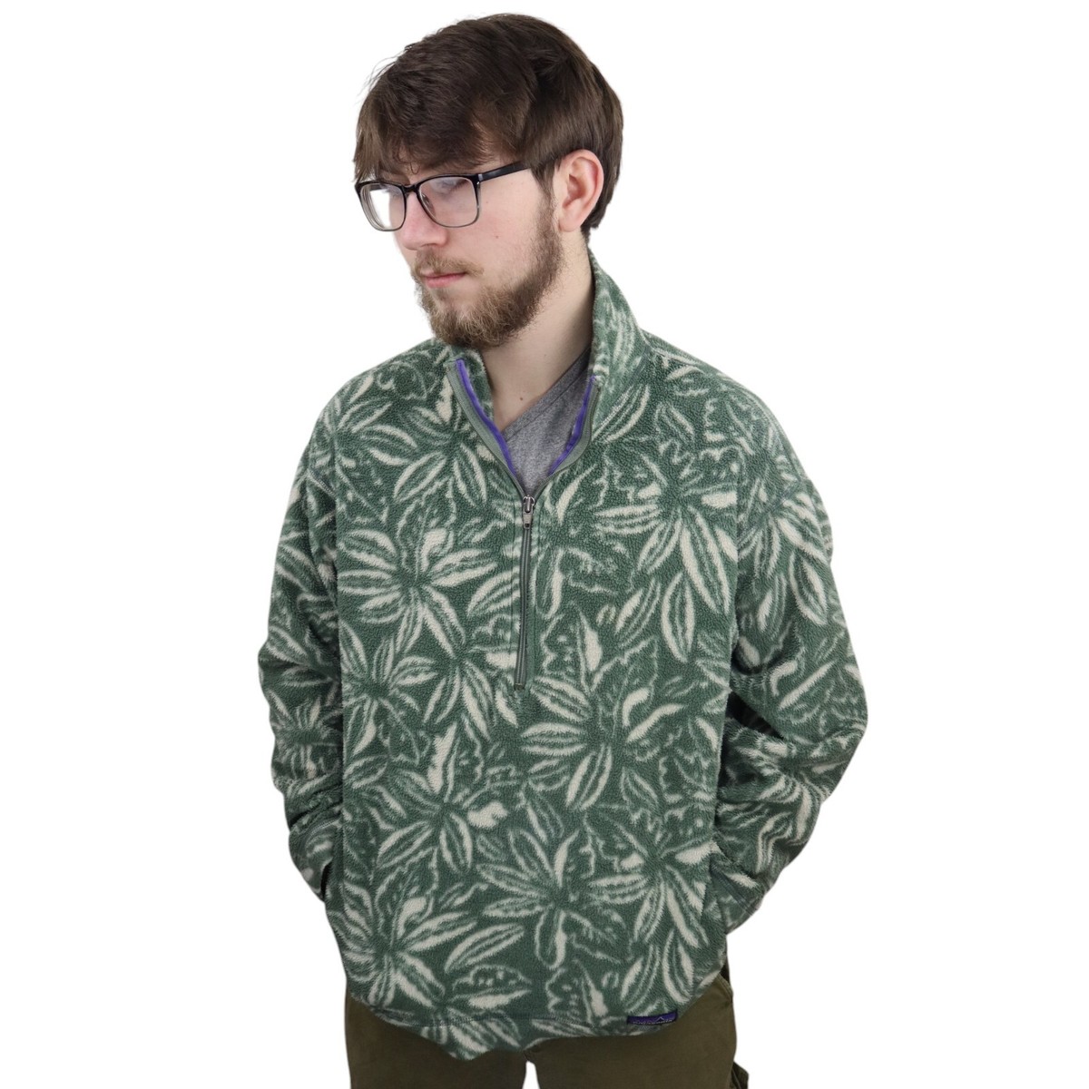 Vtg 90s Patagonia Hawaiian Leaves Synchilla Fleece Jacket Coat