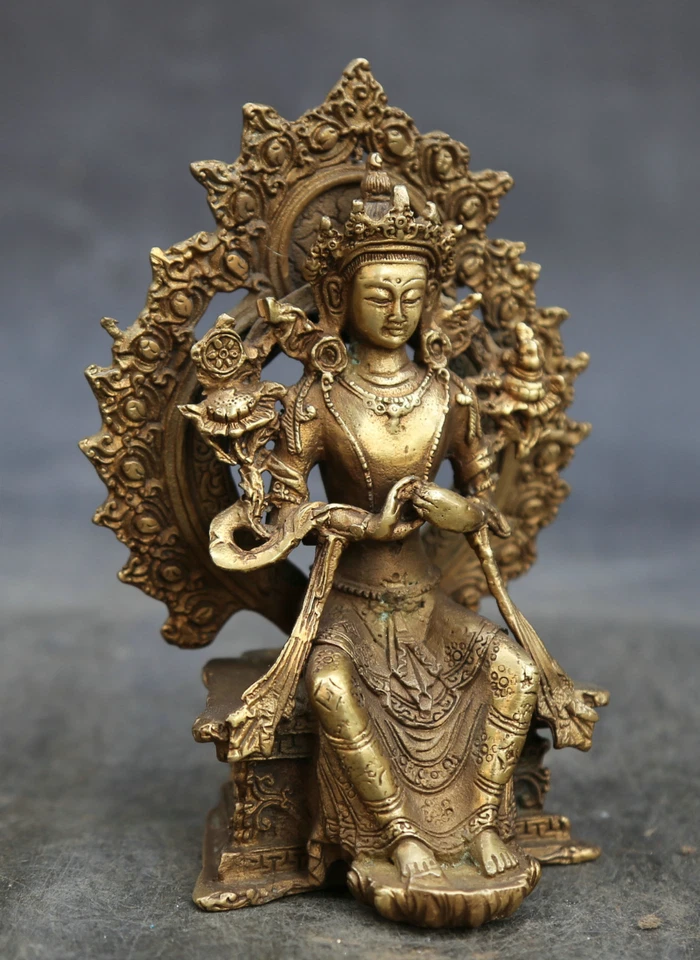 5" Coleccionar Budismo Chino Fengshui Bronce Maitreya Buda Sit Riqueza Estatua Foto 2 de 4
