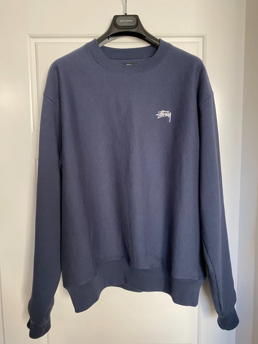 STUSSY OVERDYED STOCK LOGO CREW, NAVY, Size L