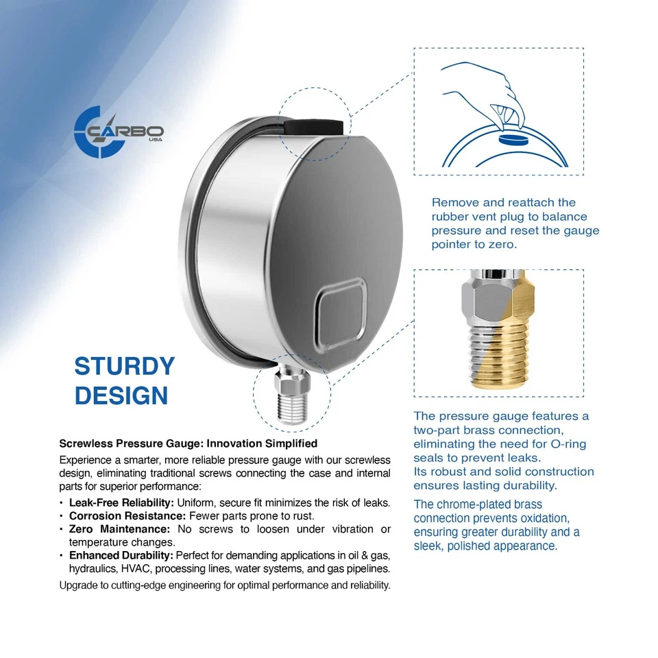 4" Pressure Gauge, Stainless Steel Case, Liquid Filled, Lower Mnt 2000 PSI - Image 3 of 4