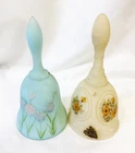 Fenton Blue & Cream White Satin Glass Bell w Hand Painted Flowers - Signed