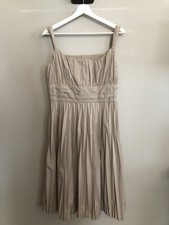 ANNE KLEIN Beige Cotton Dress Sleeveless Accordion Pleated Lined Wide Waist 10