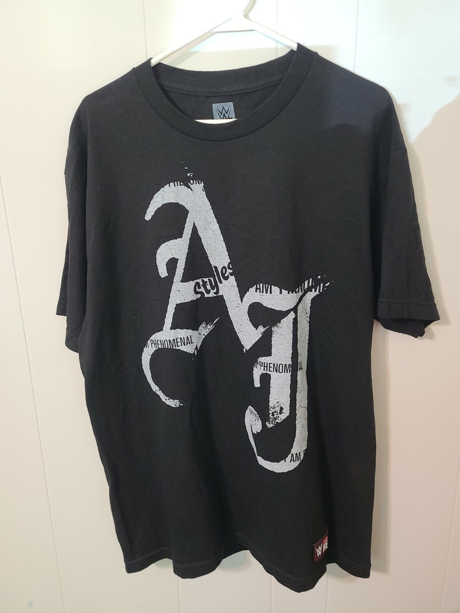 AJ Styles WWE Authentic Wear Large Mens Black Double-sided Graphic Logo  Tshirt
