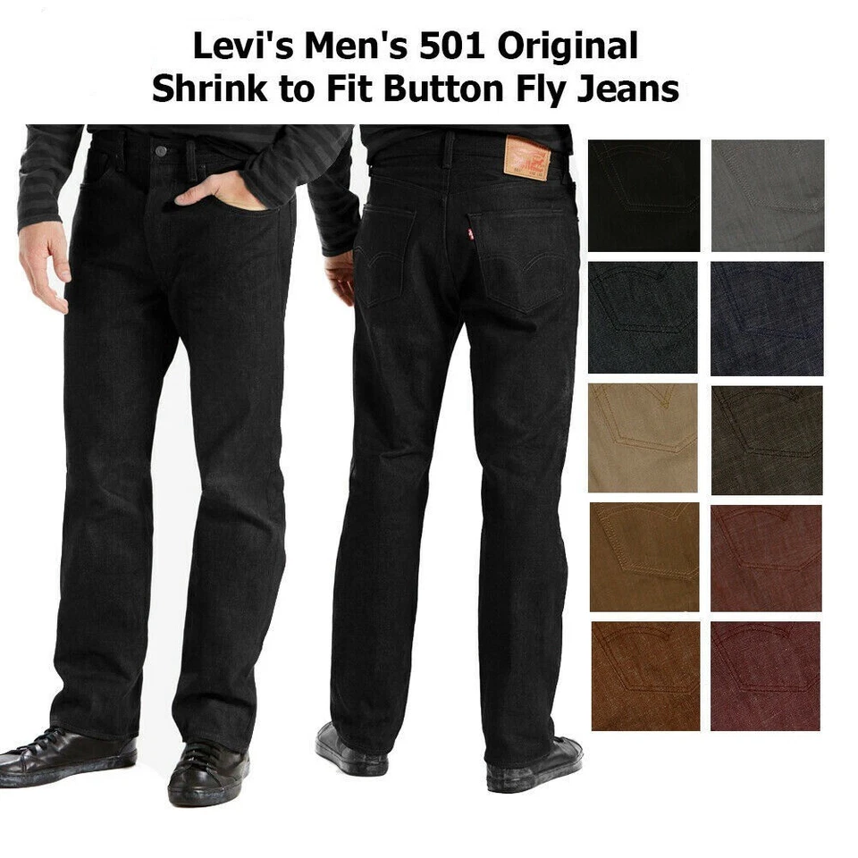 Jeans jeans Levi's masculino 501 original encolher para caber botão mosca cintura clássica