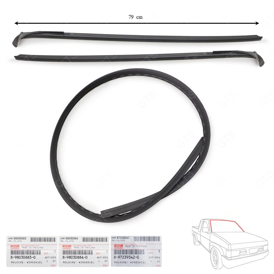 Fits Isuzu D-Max Dmax 2003 08 10 Set Front Windshield Reveal Molding Seal Rubber - Image 2 of 4