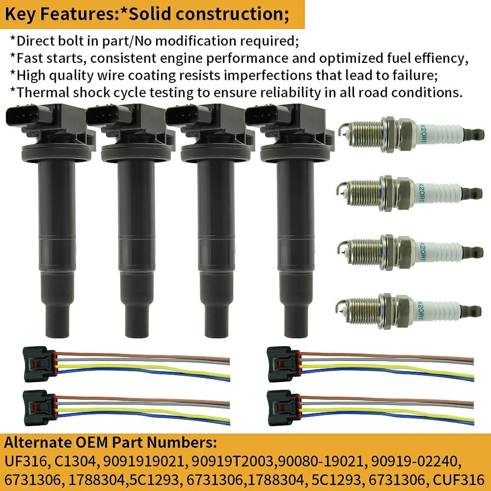UF316 Ignition Coil & Spark Plug w/plug For Toyota Scion XA XB 1.5L 90919-02240 - Image 3 of 4